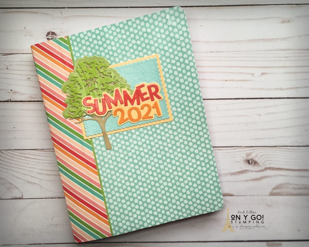 Use patterned paper, like the Pattern Party pattern paper from Stampin' Up!, to cover a composition notebook to use as a vacation journal, agenda, or anything! Because you use ModPodge, the cover is able to withstand heavy usage. 