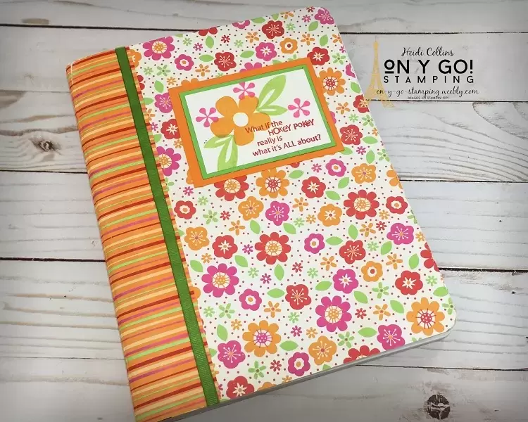 This handmade journal has held up well thanks to a coating of Mod Podge. It is made with patterned paper from Stampin' Up! circa 2007. 