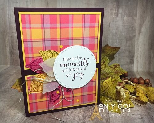 Simple card design using the Plaid Tidings Designer Series Paper and the Rooted in Nature stamp set from Stampin' Up! based on a simple card sketch.