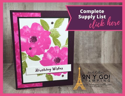 Supply list for an easy card making idea using the To a Wild Rose stamp set from Stampin' Up! This simple card design was made from a card sketch. 