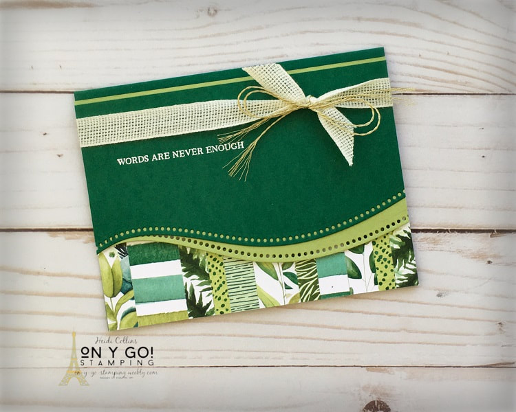 Card making idea for scraps of patterned paper. Handmade card design using the Forever Greenery scrapbooking paper from Stampin' Up!