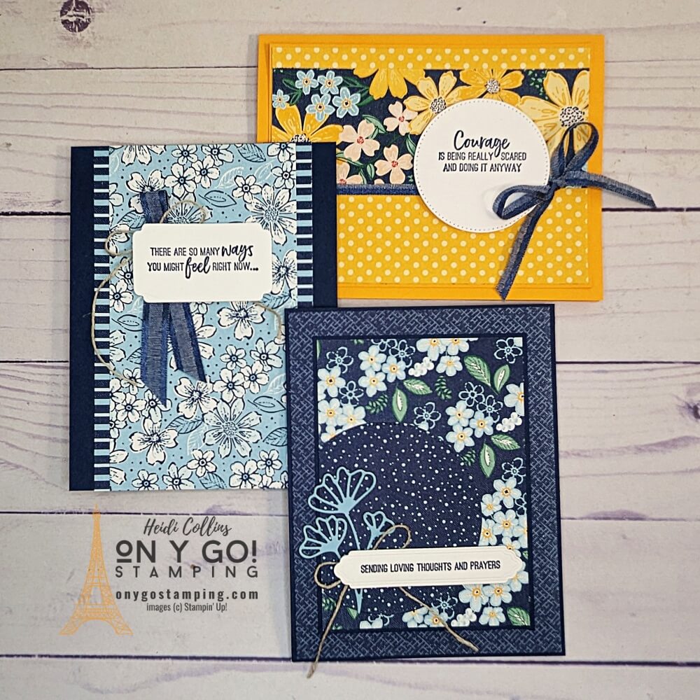 The Sending Support stamp set from Stampin' Up!® is perfect for creating handmade sympathy cards and thinking of you cards. Add some patterned paper like the Regency Park DSP and you're set. Get these stamps for free during Sale-A-Bration 2023.