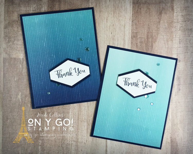 Simple thank you card design using the Artistry Blooms patterned paper, the Peaceful Moments stamp set, and the Tailored Tag punch from Stampin' Up!