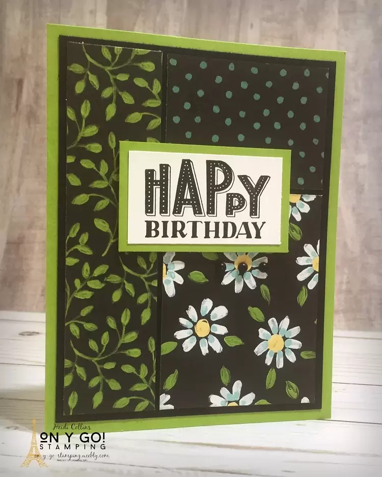 Strikingly simply card idea using the Flower and Field patterned paper from the 2021 Sale-a-Bration brochure from Stampin' Up! Earn this paper free with a $50 order.