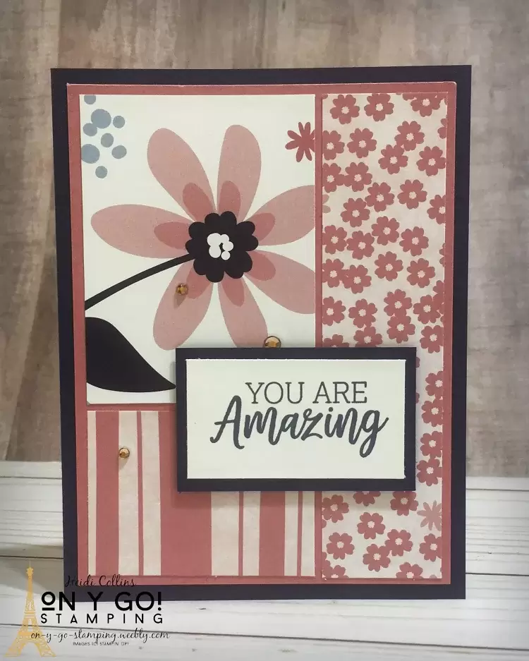 Simple card making idea using the Paper Blooms patterned paper from Stampin' Up! This paper is available FREE during Sale-a-Bration 2021.