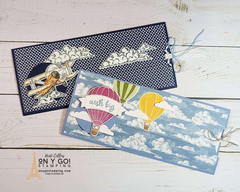 See the video tutorial to create an easy fun fold slider card using rubber stamps and patterned paper like the Hot Air Balloon and Adventurous Sky stamp sets from Stampin' Up!®️ 