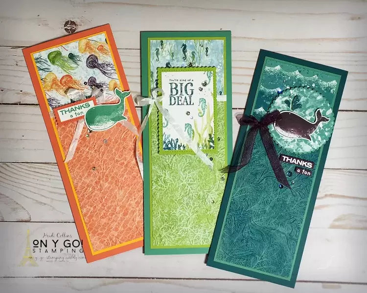 Fun slim line card ideas using the Whale of a Time patterned paper and Whale Done stamp set from Stampin' Up!