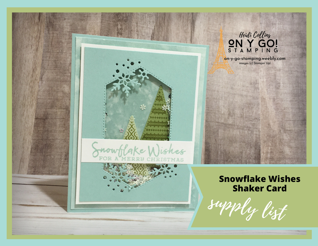 Supply list for a fun holiday shaker card where the snow falls on a pair of Christmas trees made with the Tree Angle stamp set from Stampin' Up!