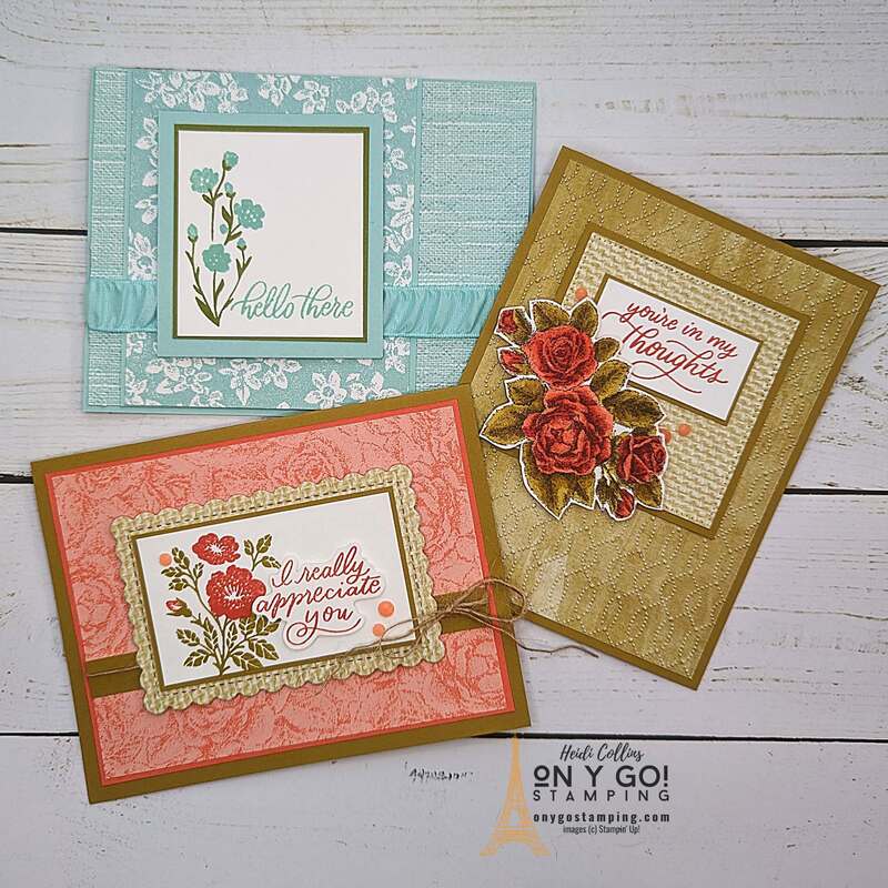 Beautifully elegant handmade cards using the Softly Sophisticated stamp set and the Softly Stippled patterned paper from Stampin' Up!®️ Earn these items for free during Sale-A-Bration 2024.