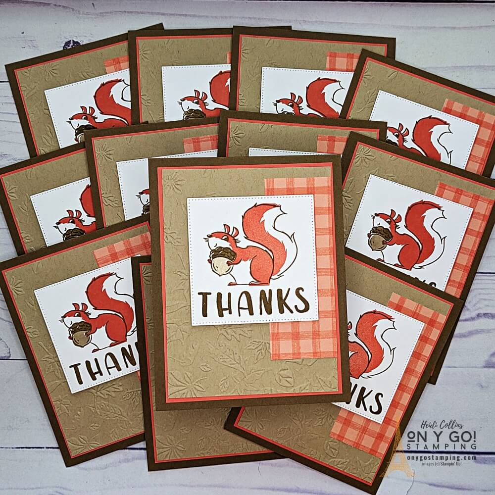 Sneak peek of my customer thank you cards for November with the Nuts About Squirrels stamp set from Stampin' Up!® Each of my customers will receive one of these handmade cards!