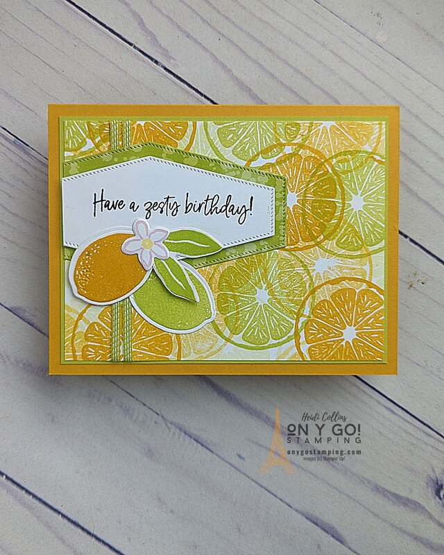 As the summer sun sets, surprise someone special with a handmade birthday card featuring the Stargazing Designer Series Paper and Sweet Citrus stamp set from Stampin' Up!, and let them know just how much they mean to you. With a few simple supplies, the possibilities are endless. Make the birthday card personal and even more special by adding a heartfelt message. Let your creativity shine and have fun making this beautiful card for a special person.