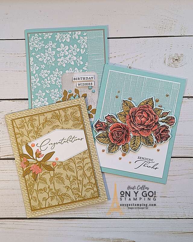 Create beautiful handmade cards with the Stippled Roses stamp set and Softly Stippled patterned paper from Stampin' Up! These floral cards are elegant and a little shabby chic. See the video tutorial.