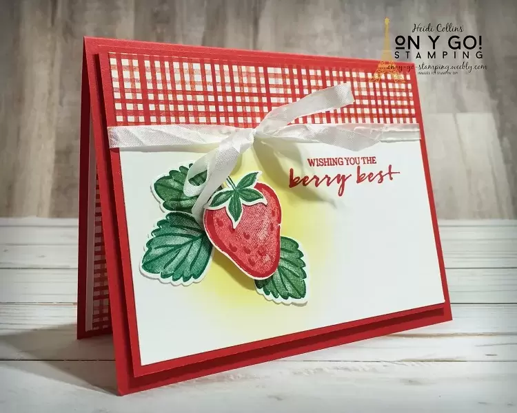 Card idea with the Sweet Strawberry stamp set and Strawberry Builder punch paired with the FREE Berry Blessings bundle from Stampin' Up! as part of Sale-a-Bration 2021.