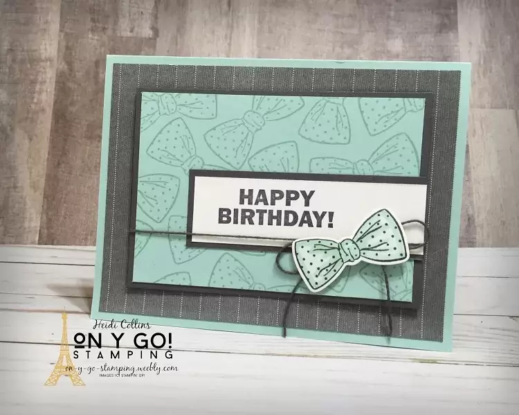 Handmade birthday card idea for men using the Handsomely Suited stamp set from Stampin' Up! with a fabulous bowtie and the Nearing Perfection Sale-A-Bration stamp set.