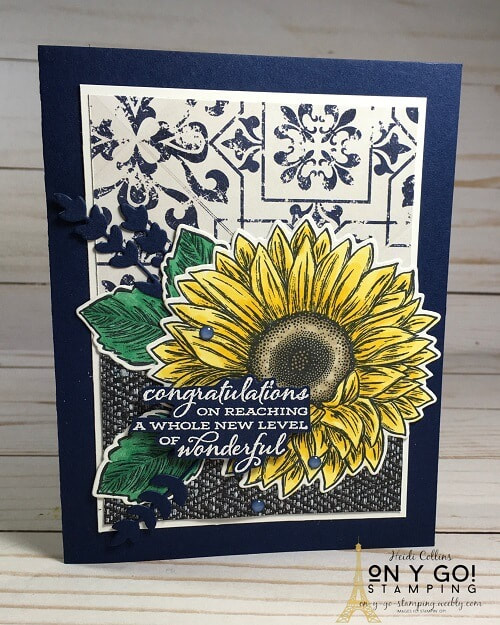 Simple card design using the Celebrate Sunflowers stamp set colored with the Stampin' Blends alcohol markers from Stampin' Up!