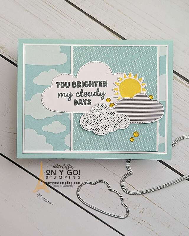Send a handmade card to brighten someone's day made with the Sunny Days patterned paper and the Bright Skies stamp set from Stampin' Up!®️