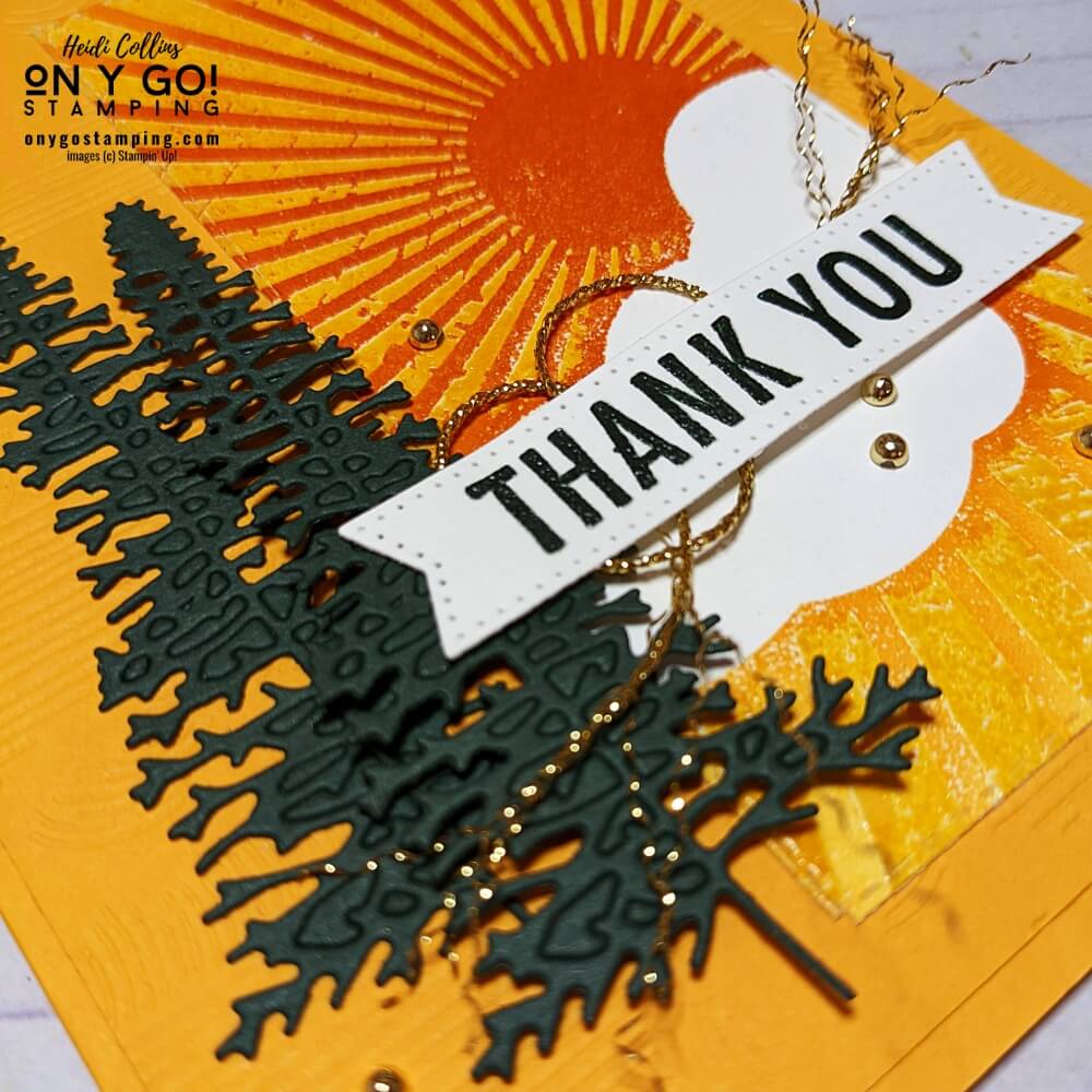 Create this beautiful handmade thank you card with the Rays of Light stamp set from Stampin' Up!® and the Majestic Mountain dies.