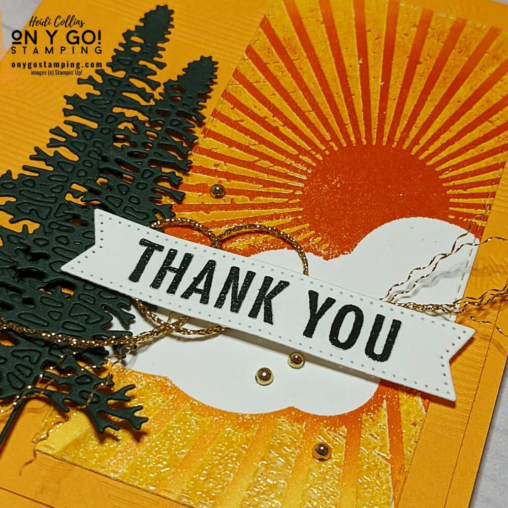 Create a gorgeous thank you card with the Rays of Light stamp set and a little masking and heat embossing. 