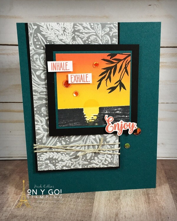 Transform a card idea from the Stampin' Up! Catalog from a mini card into a full-sized card design. This card has a beautiful sunset background using the ink brayering technique with the Classic Stampin' Pads dye ink from Stampin' Up! and the Sending Sunshine stamp set.