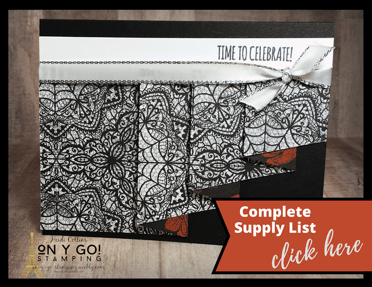 Supply list for an easy fun fold card using the Magic in the Night patterned paper from Stampin' Up! This beautiful drapery fold card design is easy to make. 