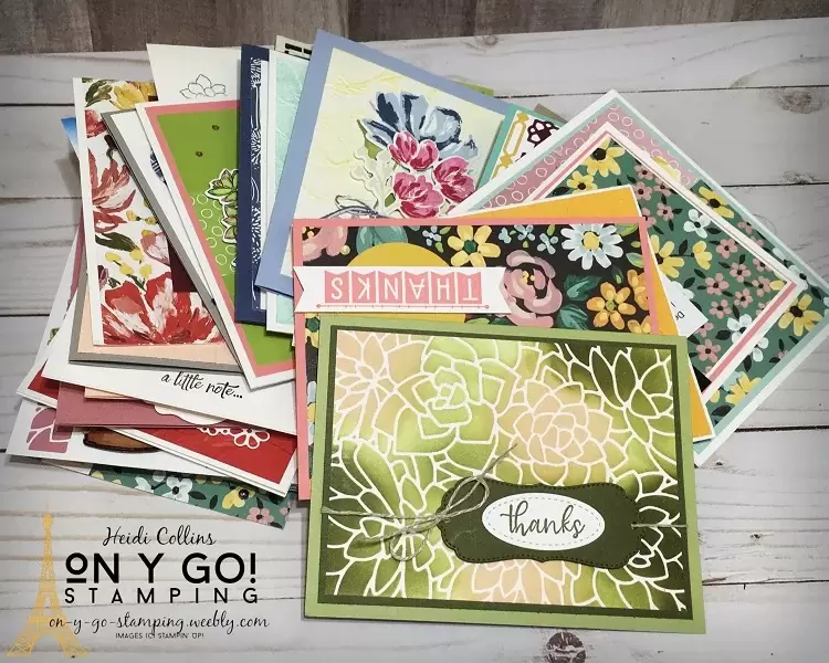 Lots and lots of sample cards using stamps, papers, and embellishments from the new 2021 January-June Mini Catalog and Sale-A-Bration Catalog