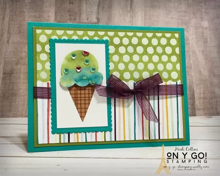 Card design using the colorfully fun Ice Cream Corner patterned paper and the Ice Cream Cone Builder punch from Stampin' Up!