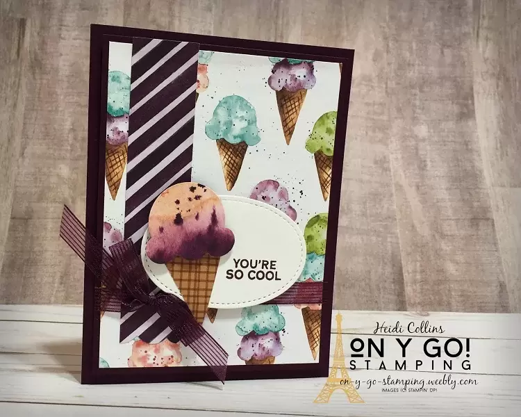 Fun ice cream card for kids using the Ice Cream Cone Builder punch and the Ice Cream Corner patterned paper from Stampin' Up!