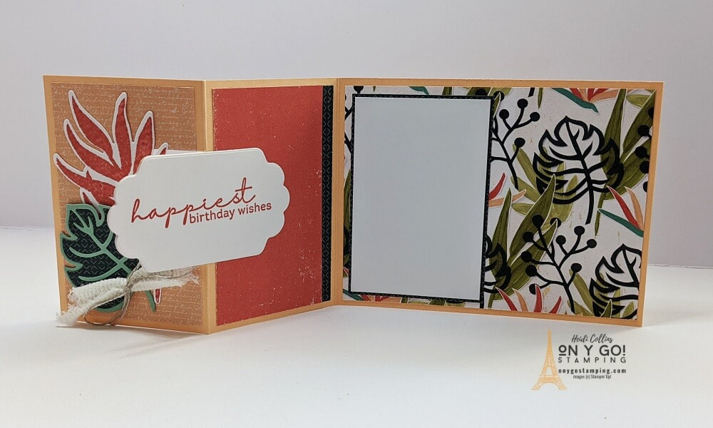 Create an easy swing card using the partial die-cutting technique. Sample card design uses the Artfully Layered stamp set from Stampin' Up!