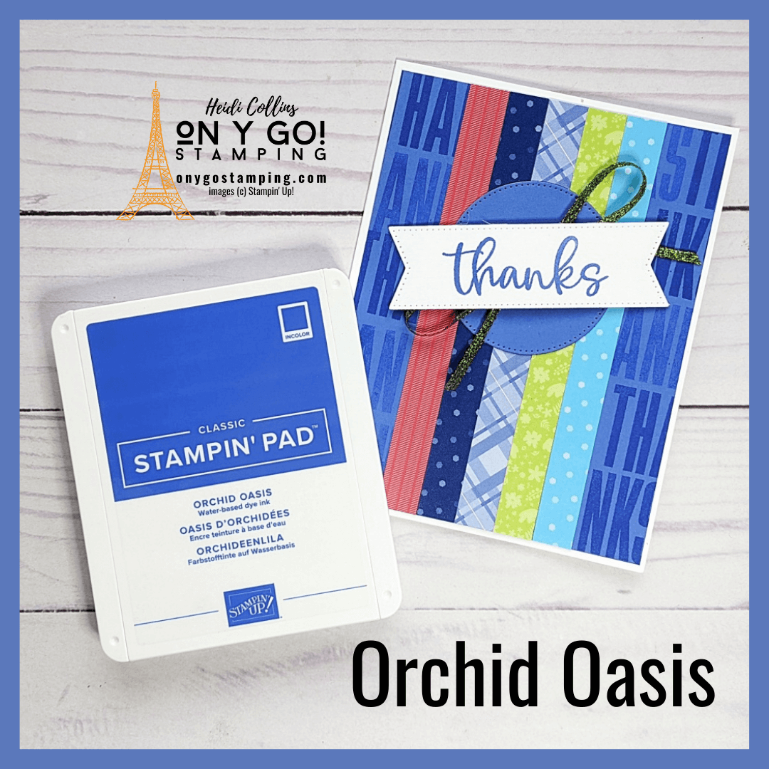 Create beautiful thank you cards with the new 2022-2024 In Colors from Stampin' Up!, including this beautiful Orchid Oasis.