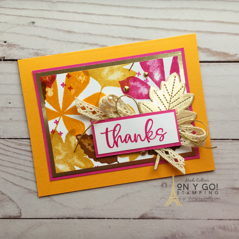 Thank you card idea with the Love of Leaves stamp set. I love using bright colors for fall! My customers will receive one of these gorgeous cards when they place an order in October.