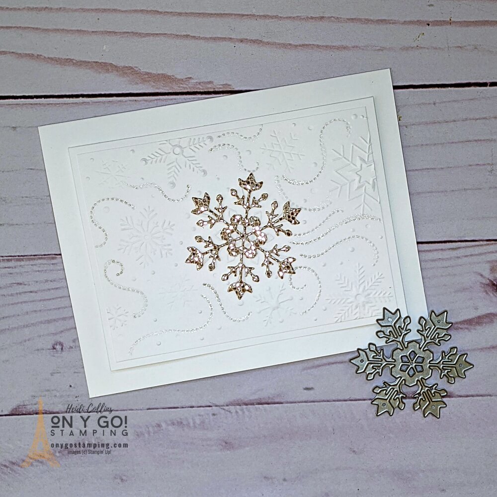 DIY thank you card that is easy to make! Create a beautiful dazzling snowflake with specialty paper and the So Many Snowflake dies. Add a sweet winter sentiment with the Snowflake Wishes stamp set from Stampin' Up!