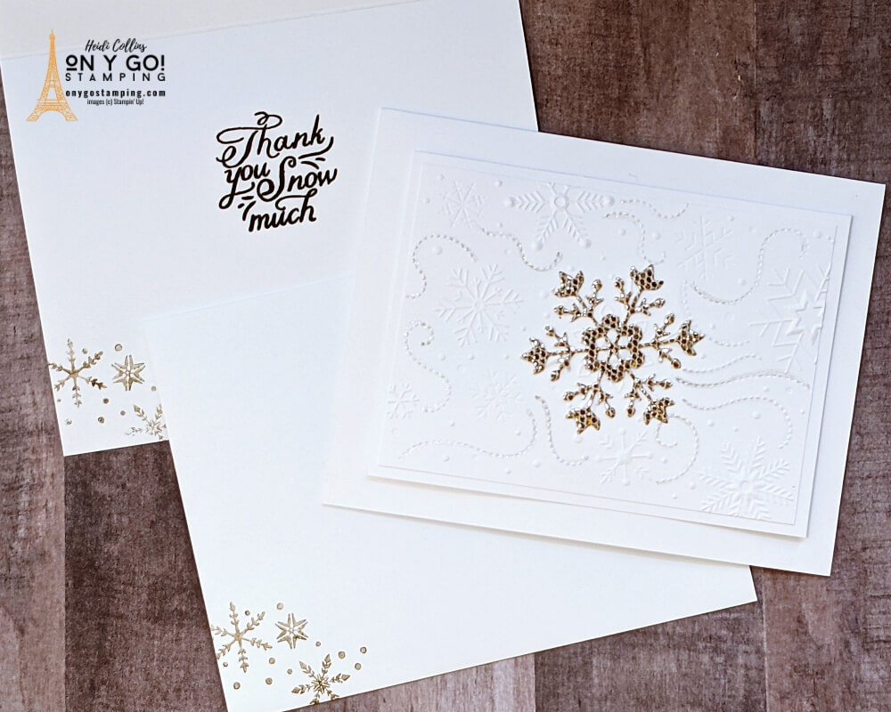 Winter thank you card idea with the Snowflake Wishes stamp set and So Many Snowflakes dies from Stampin' Up!