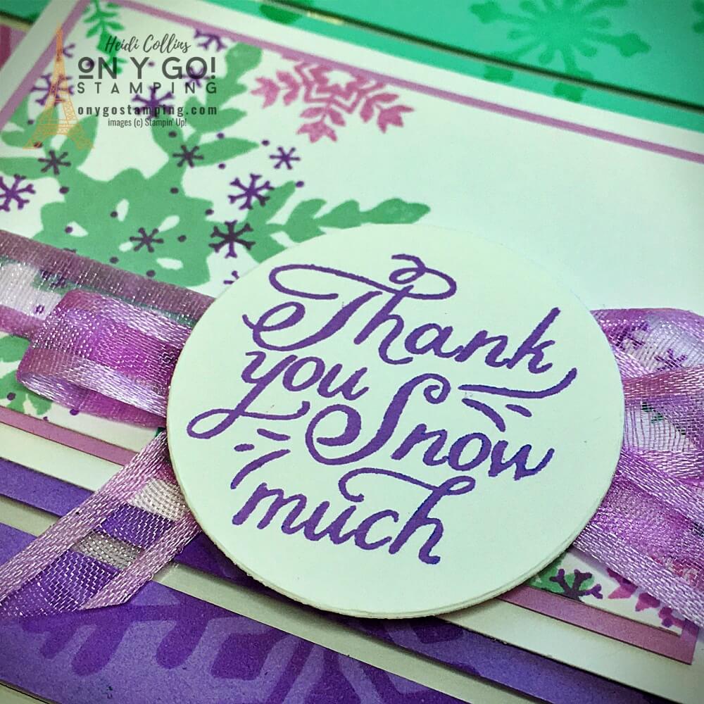 The Snowflake Wishes stamp set from Stampin' Up! is perfect for creating winter thank you cards. Plus, see the floating strip technique.