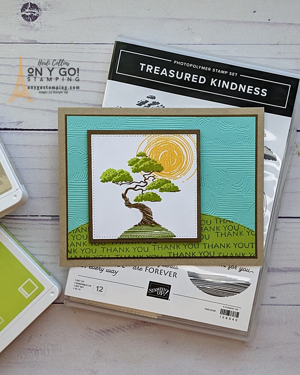 Create a beautiful spring card with the Treasured Kindness stamp set from Stampin' Up! and the Into the Clouds embossing folder.