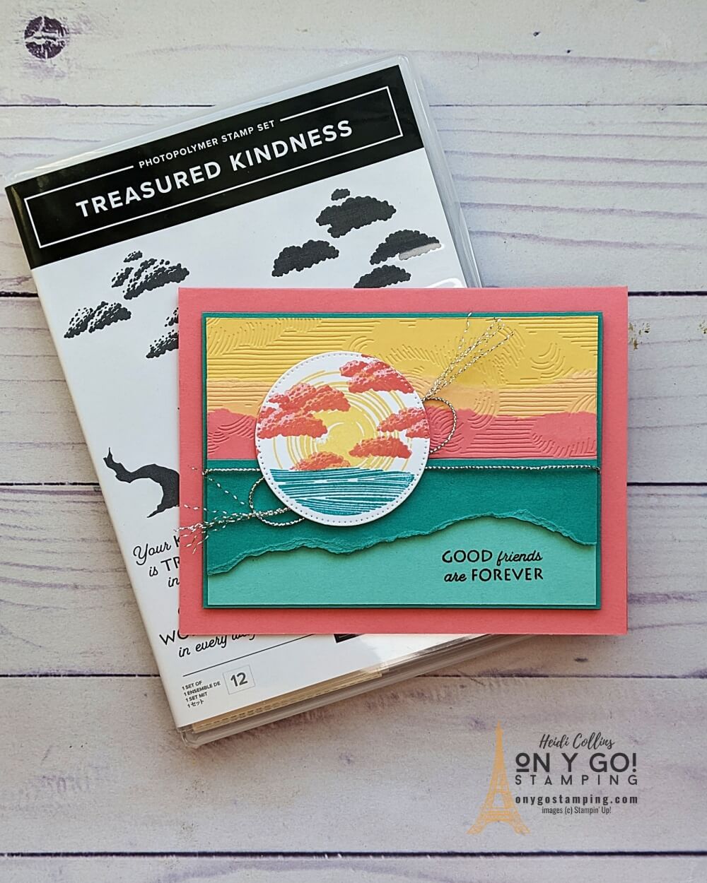 Use the Treasured Kindness stamp set from Stampin' Up!® to create a beautiful summer card with a setting sun. 