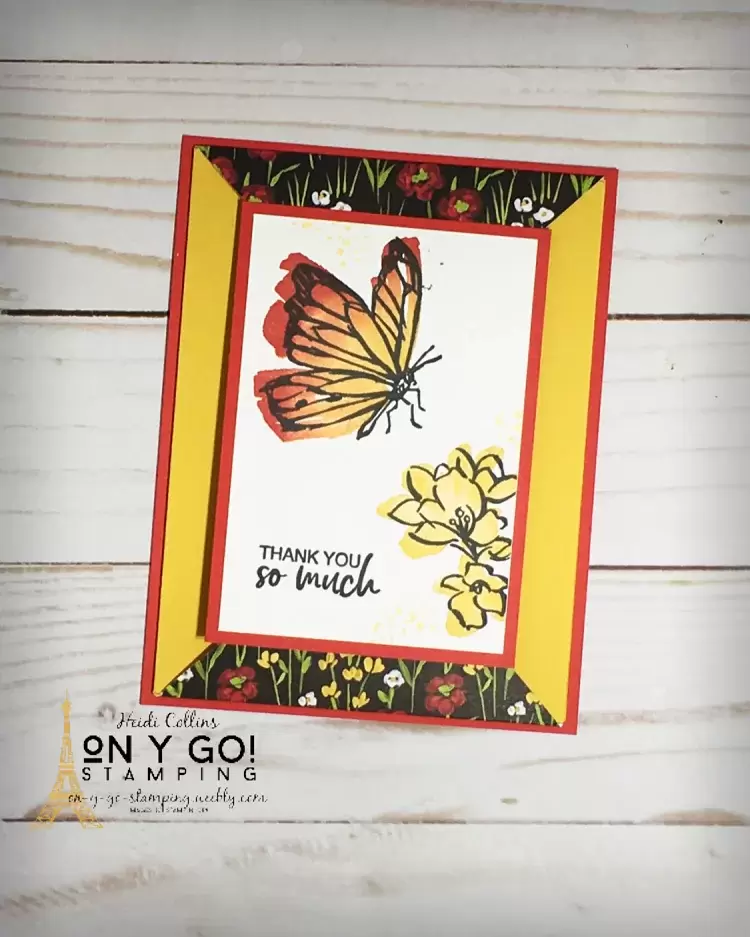 Fun fold thank you card idea using the Touch of Ink stamp set and Flower and Field patterned paper from Stampin' Up! as part of Sale-A-Bration 2021.