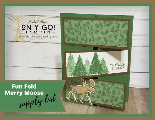 Fun fold card making idea using the Merry Moose stamp set and Poinsettia Place patterned paper from Stampin' Up!