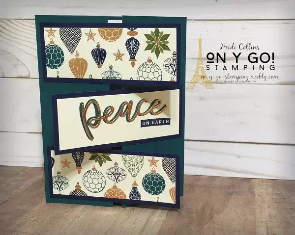 Fancy fold card making idea with a triple gate fold front. This sample uses the Brightly Gleaming patterned paper and Peace and Joy stamp set and dies from Stampin' Up!