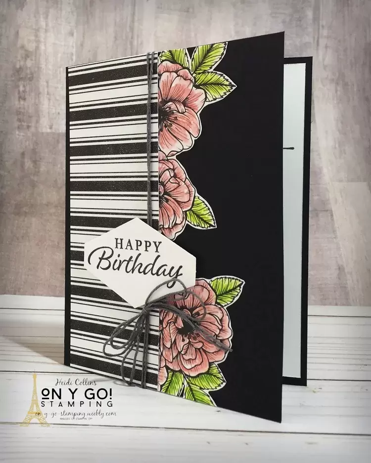 Floral birthday card idea with flowers colored with watercolored pencils from the True Love patterned paper from Stampin' Up!