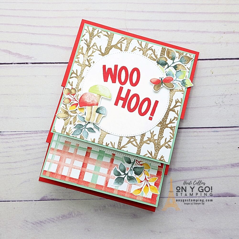 Create an easy fun fold card with a FREE downloadable quick reference guide. Sample card uses the Amazing Phrasing stamp set and Rings of Love patterned paper available for FREE during Sale-A-Bration 2022 with a qualifying purchase.
