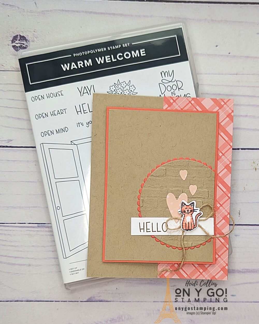Cute kitty card using the Warm Welcome stamp set and dies from Stampin' Up!® This handmade card is easy to make!