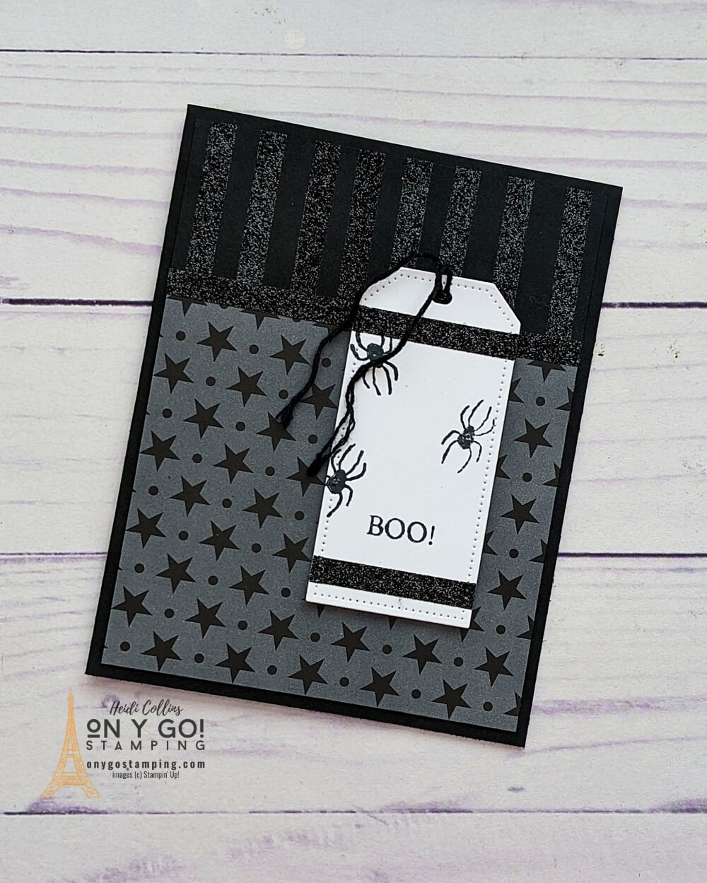 Use sparkly washi tape to create beautiful stripes on a Halloween Card with the Cottage Wreath stamp set from Stampin' Up!®