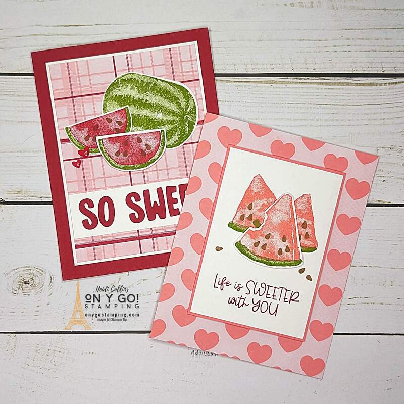 Do you like FREE stamps and patterned papers? Here's some handmade cards that you can make with the Watercolor Melon stamp set and Most Adored Patterned paper which you can earn for free during Stampin' Up!'s Sale-A-Bration 2024.
