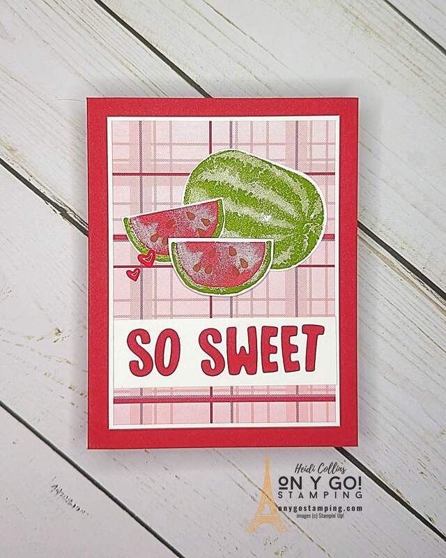 Handmade Valentine's Day card with the Watercolor Melon stamp set and Most Adored patterned paper from Stampin' Up! These are some of the items you can earn for FREE during Sale-A-Bration 2024.