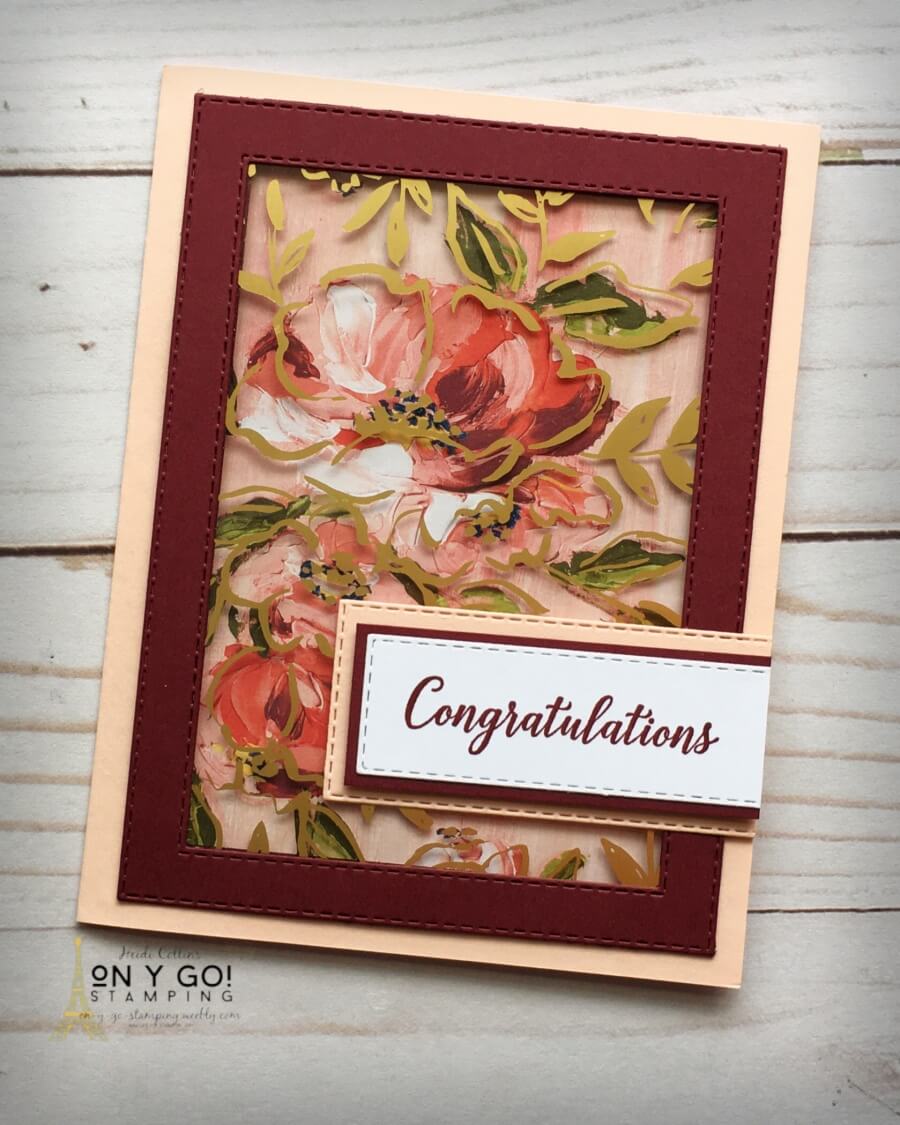 Wedding card idea with a fun fold. This beautiful handmade card features the Fine Art Floral patterned paper from Stampin' Up!