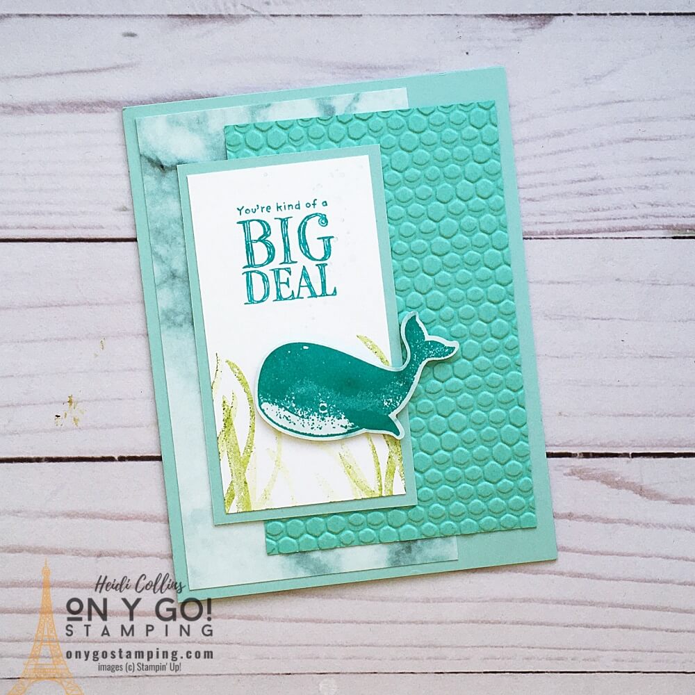 Congratulations card idea using the Whale Done stamp set from Stampin' Up! This handmade card was created from a simple card sketch. See the sketch, cutting dimensions, supply lists, and more samples!