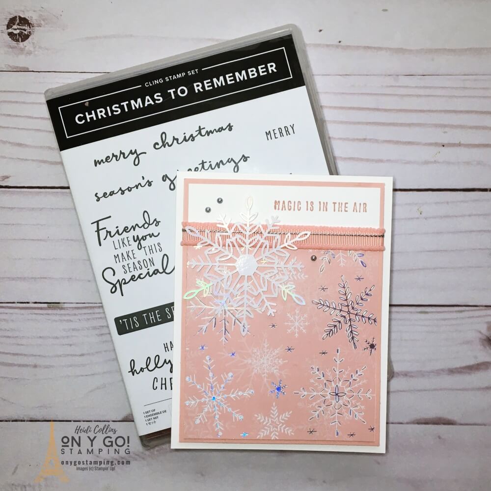 Easy Christmas card idea with the Christmas to Remember stamp set and Whimsy and Wonder scrapbooking paper from Stampin' Up! See more ideas!