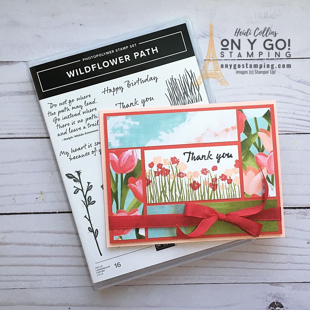 The Wildflower Path stamp set from the January-June 2022 Mini Catalog from Stampin' Up! works so well with the Flowering Fields patterned paper to make easy handmade cards.
