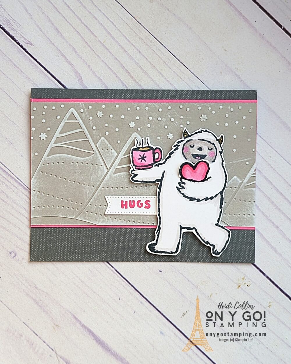 Handmade thinking of you card for winter with the Yeti to Party stamp set from Stampin' Up! Wrap your friend in a big fuzzy yeti hug!