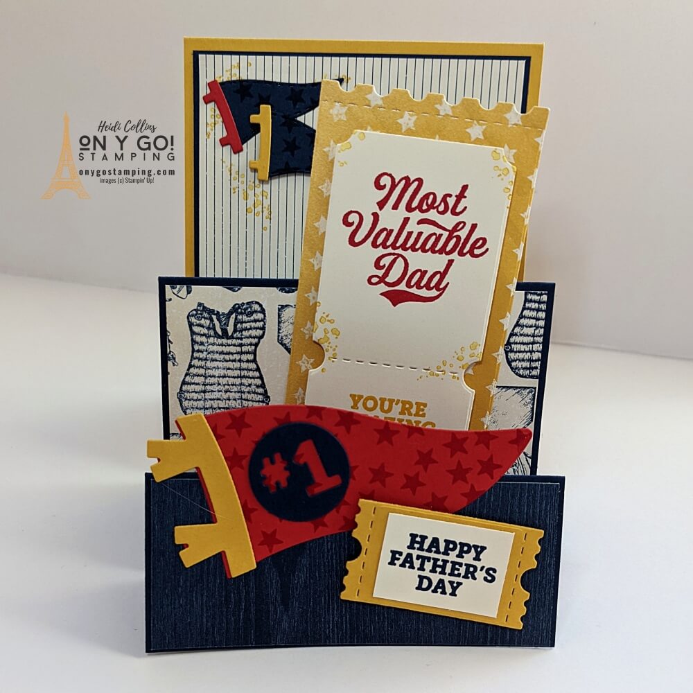 Handmade fun fold Father's Day card using the Your Biggest Fan stamp set from Stampin' Up!® This card also features the Hey Sports Fan patterned paper and Sports Event dies.